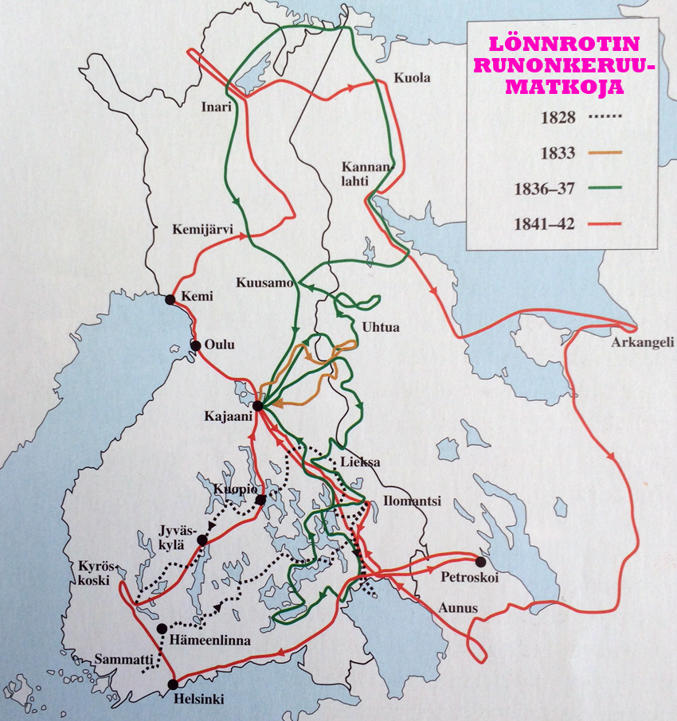 Все путешествия Лённрота. Источник: kielipoliisi.wordpress.com