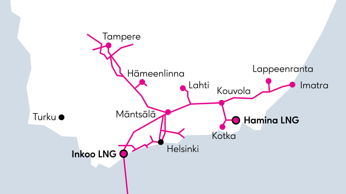 Газовая сеть Финляндии. Источник: gasgrid.fi